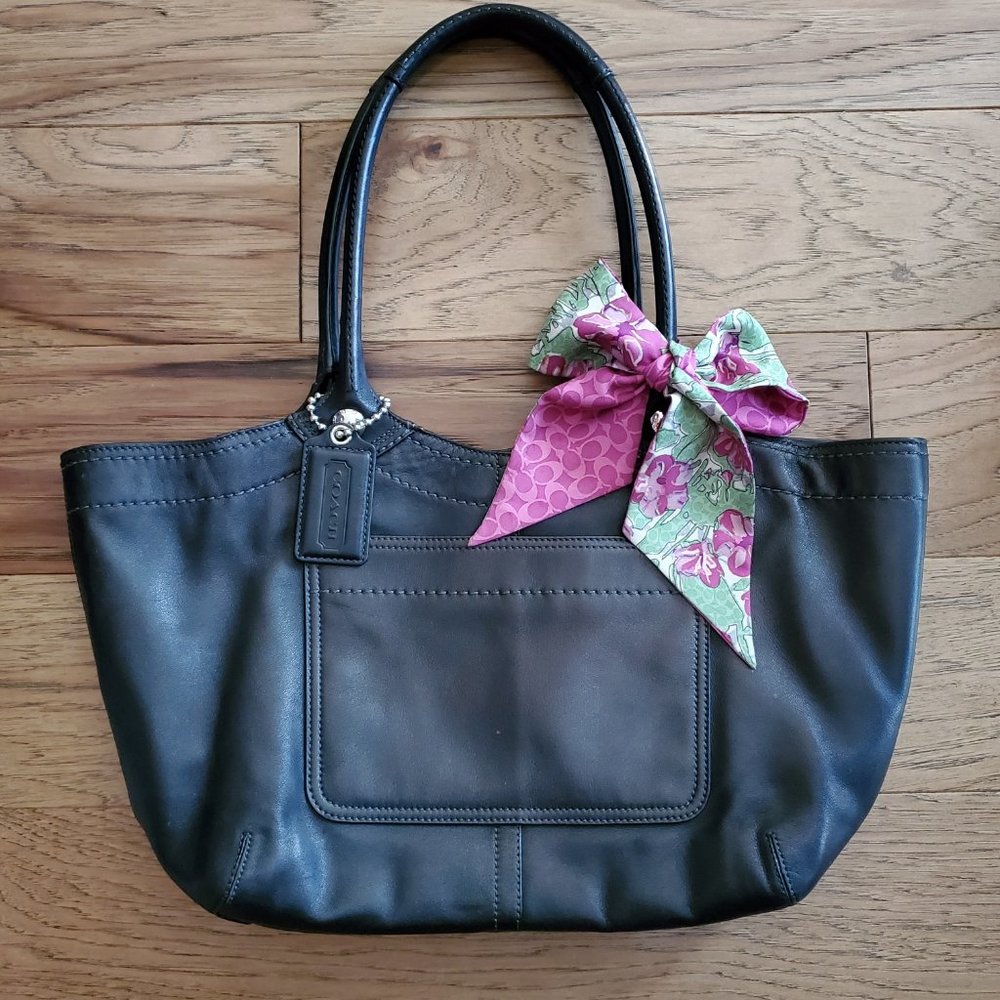 Coach Bleecker Black Leather Tote F14383 w/ scarf